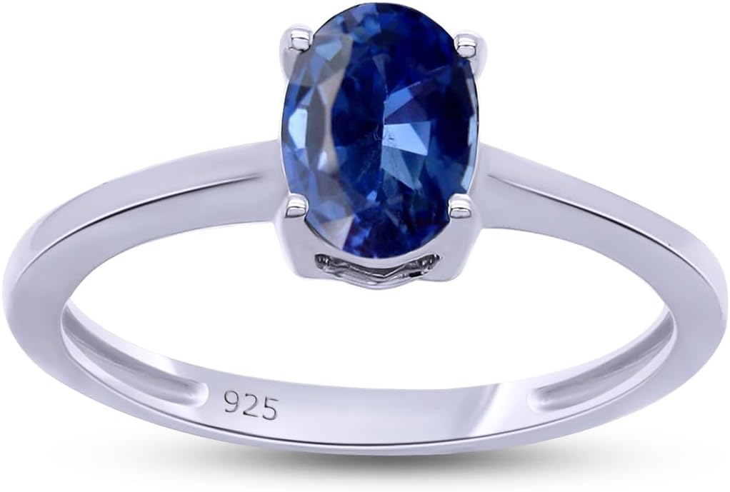 AFFY Simulated Blue Sapphire Solitaire Ring in 14k Gold Over Sterling Silver (1 Cttw)