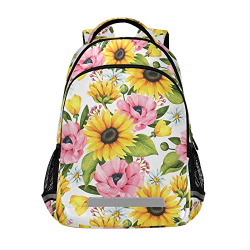ALAZA Sunflowers Poppy Daisy Floral Backpack Purse for Women Men Personalized Laptop Notebook Tablet School Bag Stylish Casual Daypack, 13 14 15.6 inch