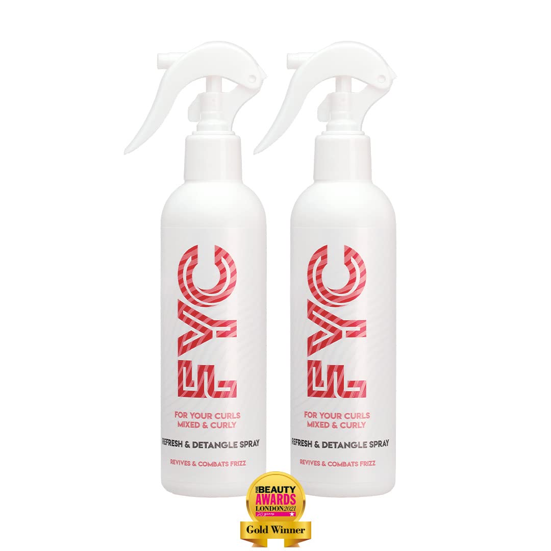 FYC For Your Curls Refresh & Detangle Spray for Curly Hair, Helps Control Frizz, Adds Moisture and Shine, Defines Curls with Shea Butter, Aloe Vera and Argan Oil, No Sulphates or Parabens - 2x 250ml