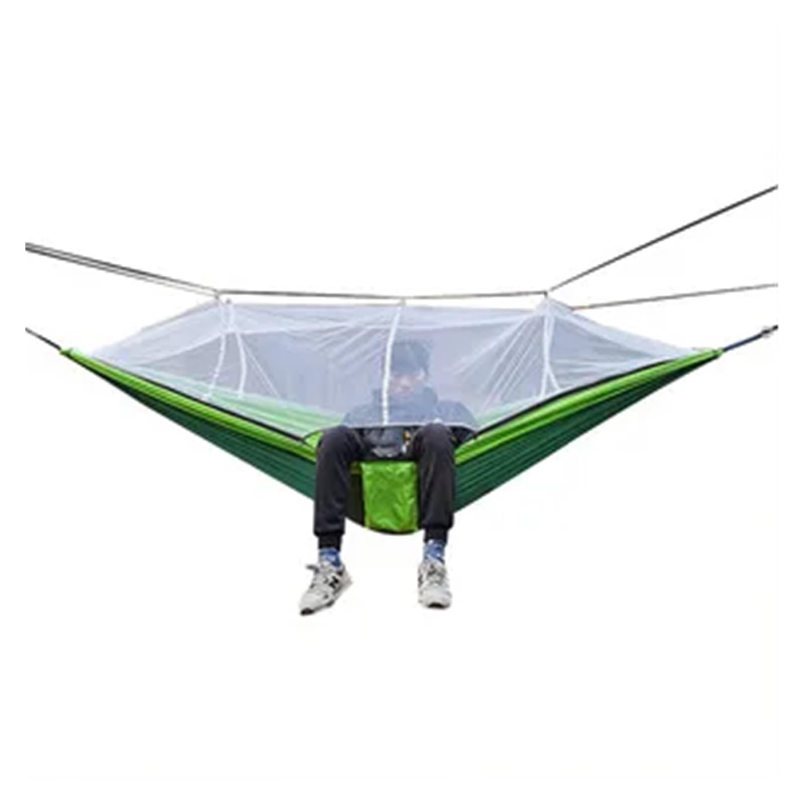 Automatic Quick-opening Net Hammock Outdoor Camping Pole Hammock swing Anti-rollover Nylon Rocking Chair 260x140cm(Green)