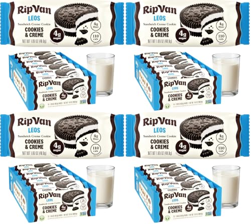 Image of Rip Van LEOs - Cookies and Cream Sandwich Cookies - Low Sugar Snack Cookies - Low Carb Snack - Diabetic Snacks - 40 Low Sugar Cookies (40 Packs of 1.69oz)