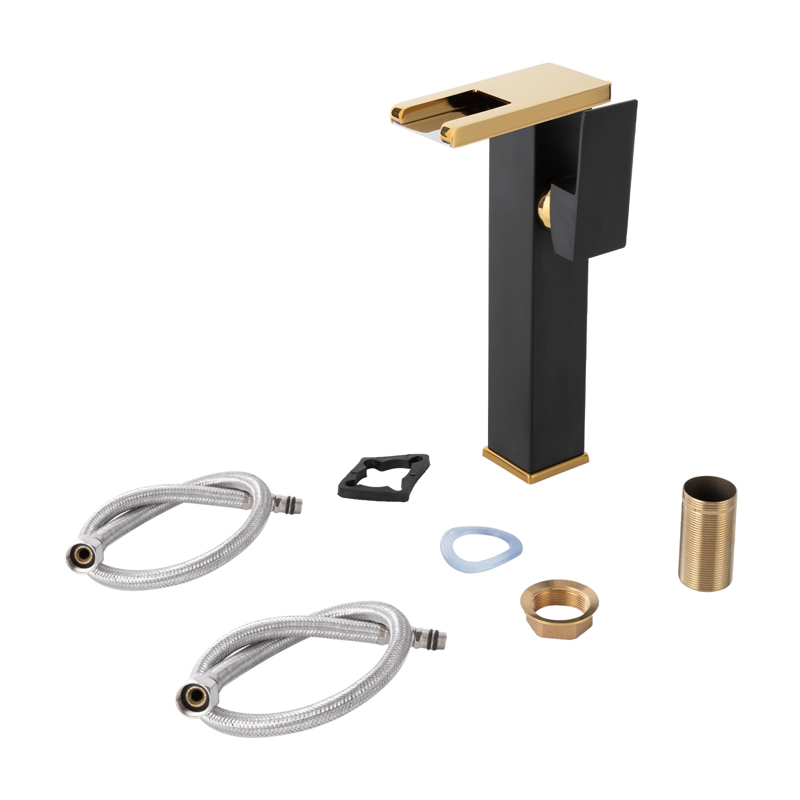 Robinet cascade LED - En acier inoxydable - Avec 2 tubes - Pour mitigeur de salle de bain - Noir et doré