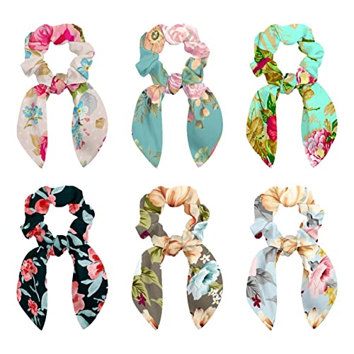 Chouchous en satin à fleurs, lot de 6 élastiques pour un cadeau idéal