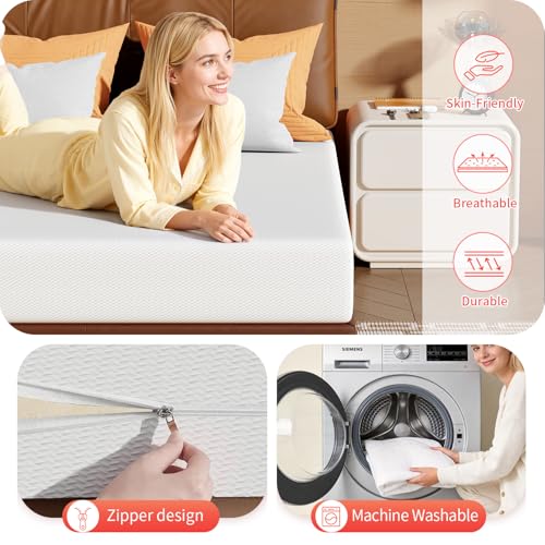 Image of FDW 10 Inch Queen Mattress, Medium Firm Base Foam, Breathable & Comfortable with Removable Washable Zipper Cover, Bed in a Box, CertiPUR-US Certified, White