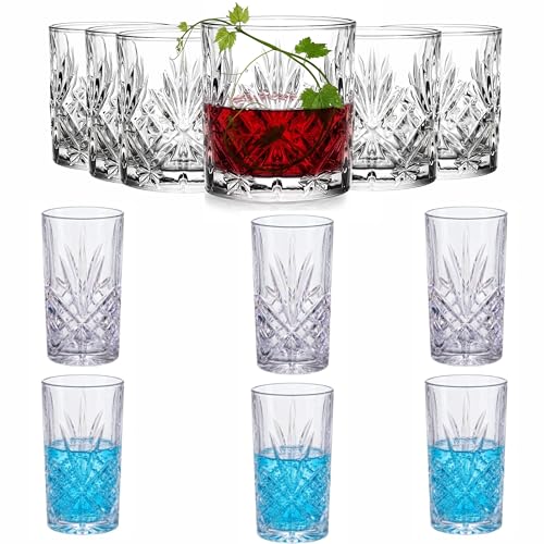 Royal Cuisine 12x Crystal Clear Drinking Glasses Tall and Short Whiskey Glass Water Glasses Tumbler Glasses Whisky Brandy Juice Cocktail Drinking Drinkware-Glassware