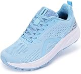 BRONAX Womens Wide Tennis Shoes Mesh Lace up Running Breathable Size 7w Rubber Sole Outdoor Athletics Sports Female Footwear Casual Jogging Sneakers Pregnant Light Blue 38