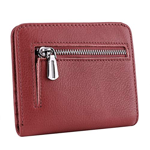 Itslife Women's Rfid Blocking Small Compact Bifold Leather Pocket Wallet Ladies Mini Purse with id Window (Dark Red)