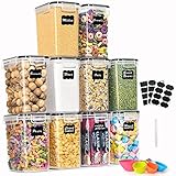 1.6L Vorratsdosen 10 Set, Aufbewahrungsbox Kuche Organizer, Luftdicht Vorratsbehalter mit Deckel, Musli Schuttdosen, Vorratsglaser für Nudeln, Kaffeebohnen, Mehl, Zucker, Cornflakes - BPA Frei