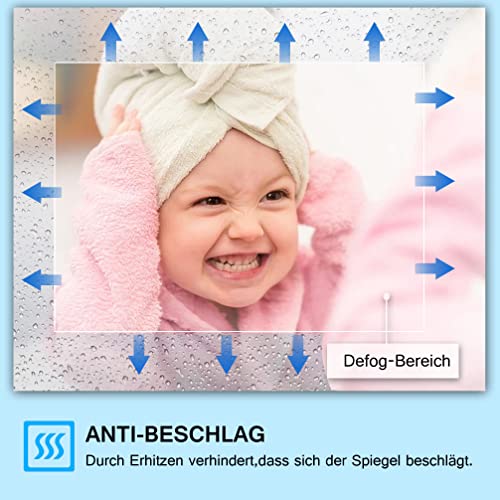 MIQU LED Badspiegel mit Beleuchtung 80x60 cm Badezimmerspiegel, Bad Groß Spiegel mit 2 Touch Dimmbar Warm/Weiß Licht Beschlagfrei… – Ansicht 4