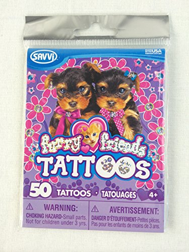 Furry Friends Cute Puppy & Kitty Temporary Tattoos 50-Pack