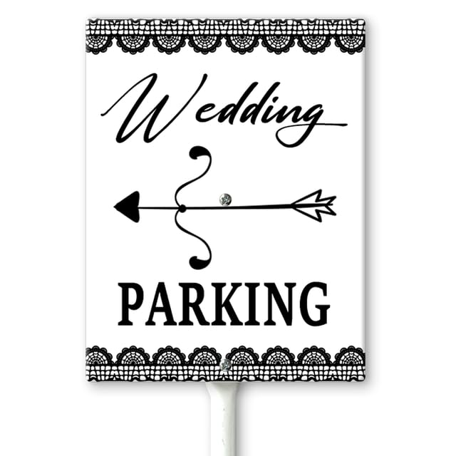 Horienteeon White Wedding Parking Lace Left Arrow Yard Sign with Stakes 20×30cm, Sturdy Aluminum Yard Signs Rust Free, Parking Outdoor Directional Road Sign Wedding Supply Decor