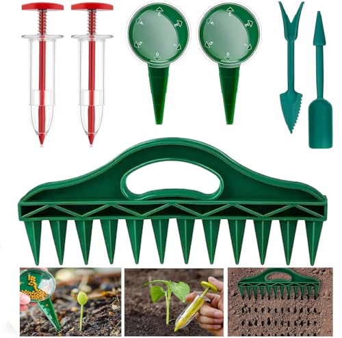 7 Set Aussaat Zubehör Pflanzhilfe mit 12 Löchern Garten Handpflanzer Säwerkzeug pikierset Aussaathilfe Samen Seed Dispenser für die Aussaat im Garten