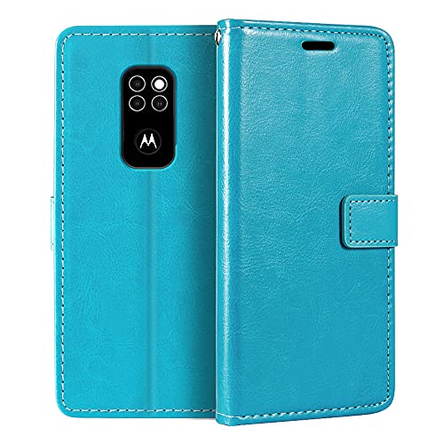 Funda Cartera de Cuero PU Compatible con Motorola Defy 2021, Tapa Magnética con Ranuras para Tarjetas, Función Soporte y Protección Total (Azul Claro)