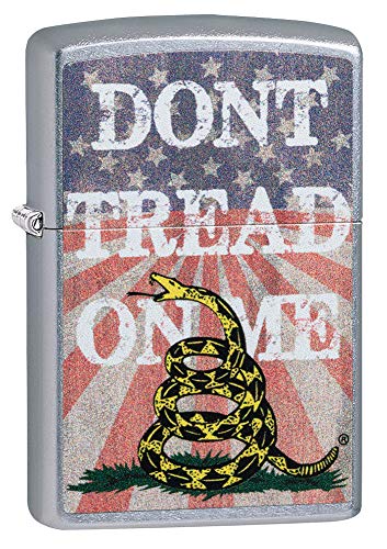 Zippo Don't Tread on Me American Flag Street Chrome Pocket Lighter, Silver, One