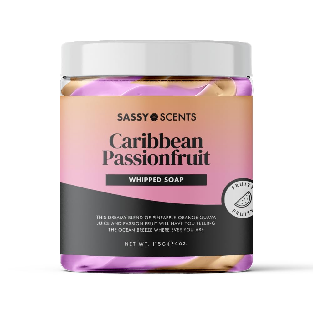 Sassy Scents - Whipped Soap, Caribbean Passion Fruit - Cleanse and Nourish the Skin, With Uplifting Fragrance - Gentle and Suitable for all Skin Types - Vegan Friendly - 115g