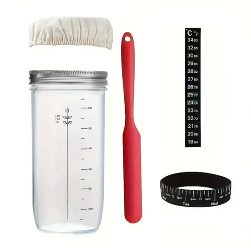 CTRLZS Bread Fermentation Glass Jar, Have Breathable Cloth Cover, Thermometer, Reusable Sour Dough Jar, As Shown Bread Baking,Small