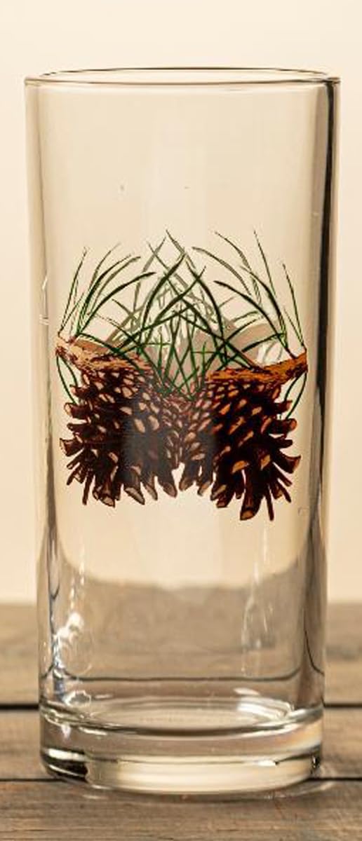 BLACK FOREST DECOR Pinecone and Needles Iced Tea Glasses - Set of 4, Decorative Accent