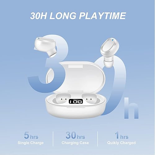 Miniatura 7 de Auriculares inalámbricos, auriculares Bluetooth 5.3, 30 horas de reproducción, estuche de carga inalámbrica y pantalla de alimentación LED, graves