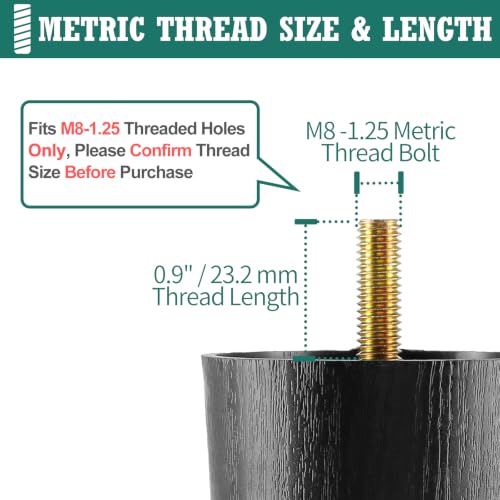 Image of 2 inch Plastic Furniture Legs, Round Tapered Table Legs Black Sofa Legs Replacement Legs with M8 Hanger Bolts for Couch Table Sofa, Pack of 8
