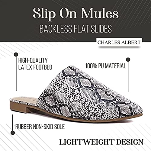 Charles Albert Ultra Comfy Slip On Mules For Women, Fabulous Backless Slides Made With 100% Vegan Material, Snake, 8 #TOP2