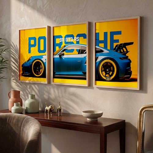Image of walllane Big Porsche Cars Framed Posters Gift Items for Boys Room Wall Decoration Bedroom Living Room Office Studio Decor | Car Poster Frame for Wall Decor Set Of 3 Size (13x17 inch), Framed