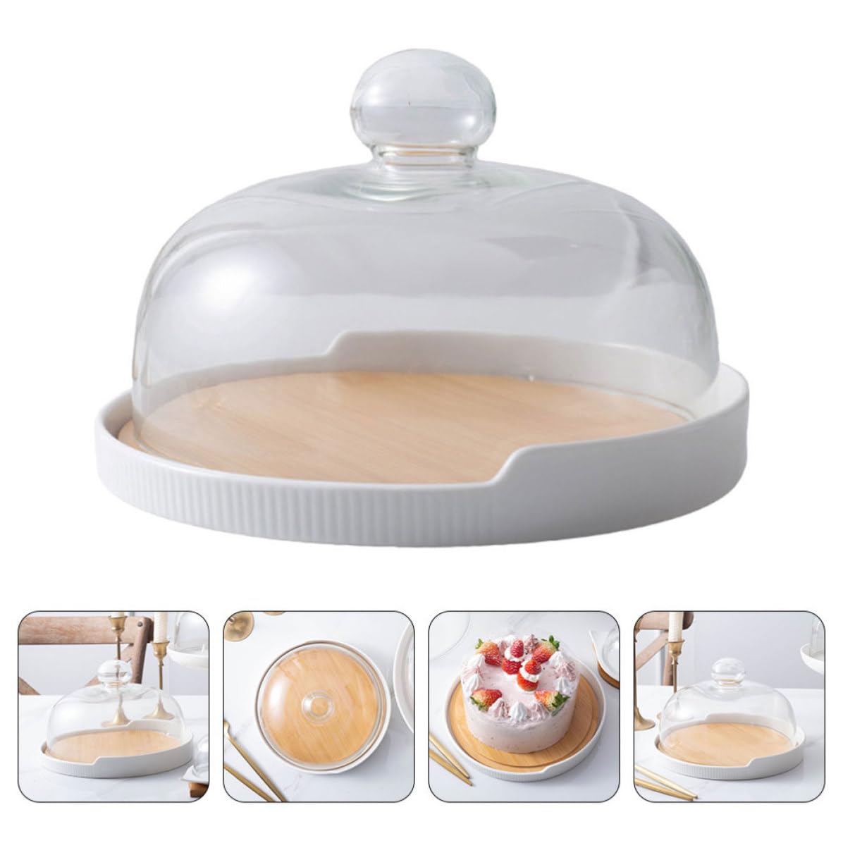 Drehbare Kuchenplatte mit Praktischem Griff mit Glasdeckel und Keramik Stilvolles Backzubehör für Haushalt und Party