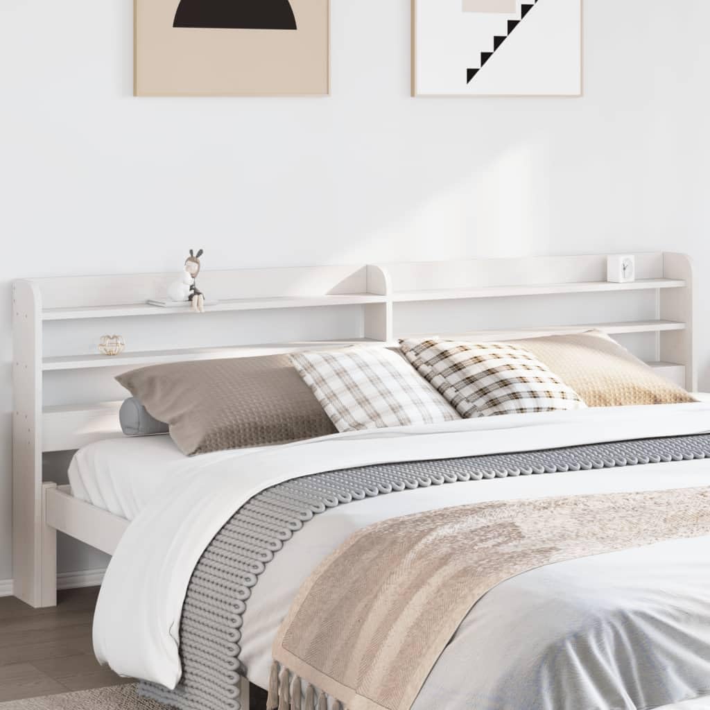 Homgoday Cabecero con estantes, cabecero de cama, cabecero de cama, accesorio para cama, marco de cama, marco de cama, marco de cama, dormitorio, blanco, 180 cm, madera maciza de pino