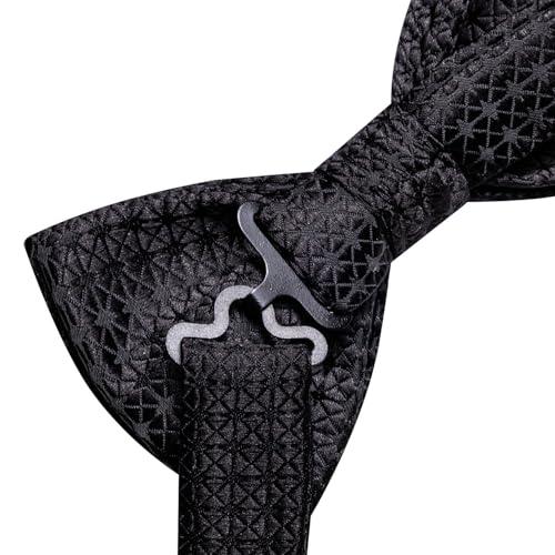 Image of Hi-Tie Bow Ties for Men Pre-Tied Pocket Square with Cufflinks Mens Bowtie Sets for Wedding Formal Party
