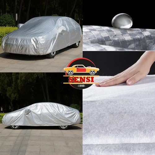 Image of SENSI Waterproof, UV Protection Car Cover for Mahindra XUV300 with 4 Tyre Belts & Mirror Pockets|, 3-Layer Stitched, Cover - Protects Against Dust, Sun & Rain