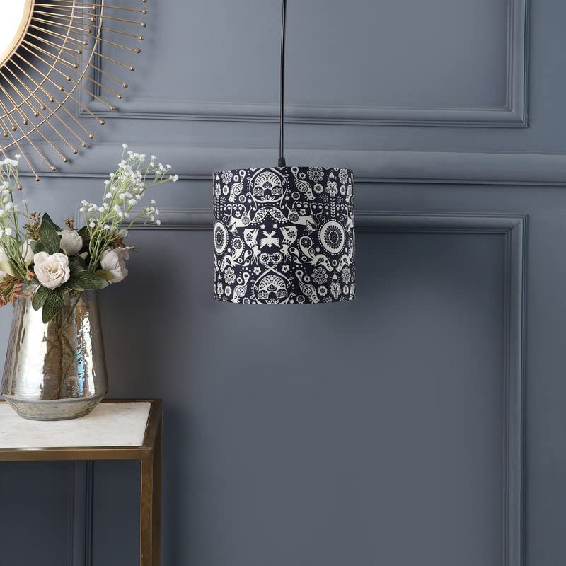 Image of Nandi Floral, Classic Hanging /Pendant Lamp Shade, Decorative Light Lamp for Living Room, Home, Bedroom, Home Decor Lightning /Black Canopy -: Pack of 1 (8.5 * 8.5 Inches)