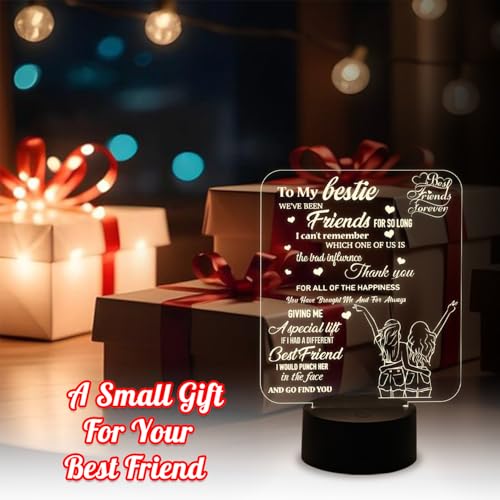 Image of to My Bestie Gifts 3D Illusion Lamp I Love You Friends Night Light for Best Friend Sister Boys & Girls BFF Birthday Gift | Warm White Light & USB Powered