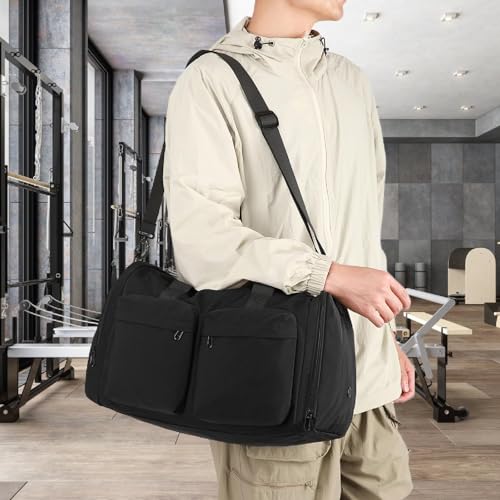 Travel Duffle Bag Foldable Gym Bag Sturdy Organizer with Zipper Waterproof with Shoe Compartment for Outdoor Fitness Storage, Black3