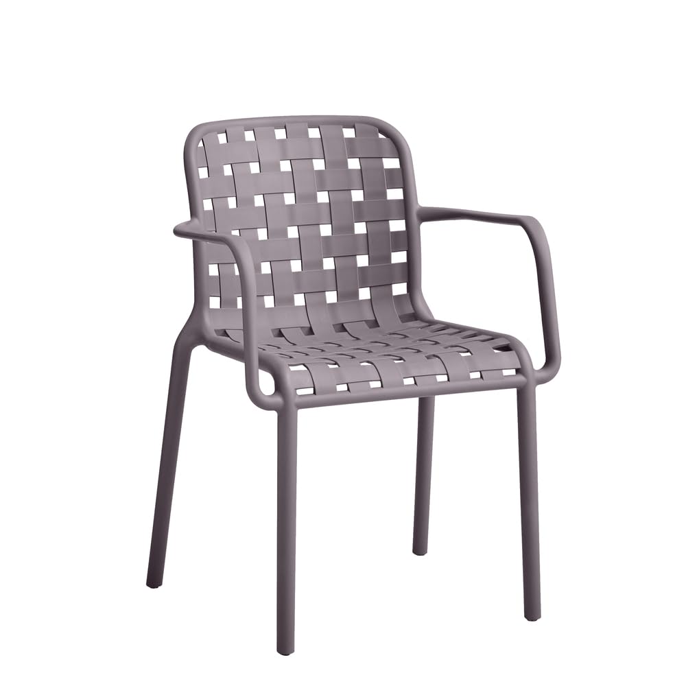 VERDELOOK | Sedia Dina Tortora con Braccioli 56x57,5 H81,5 cm in Polipropilene, Sedia Impilabile da Giardino e Casa, Leggera e Facile da Pulire, Adatta per Interni ed Esterni, Portata 150 kg