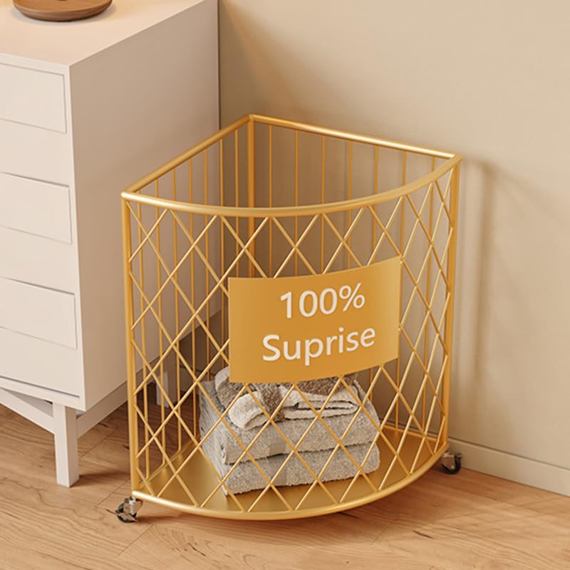 Wäschekorb Leichter, luxuriöser Eckkorb for schmutzige Kleidung, Wohnzimmer, Puppenspielzeug, Aufbewahrungskorb for Zuhause, Badezimmer, mobiler Wäschekorb Wäschesammler(Gold,L)