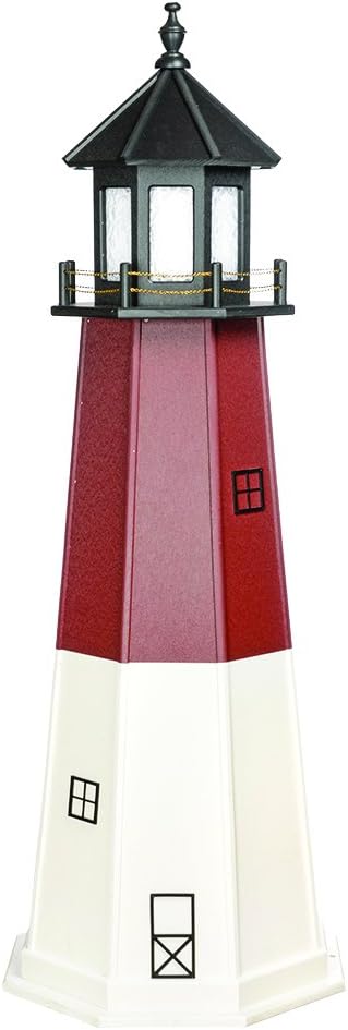Amish Handcrafted Wood Garden Lighthouse - Barnegat - Assorted Sizes - Black, Red & White (6 Foot)