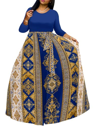 Image of Plus Size Maxi Dress for Women V Neck 3 /4 Sleeve Wrap Dress