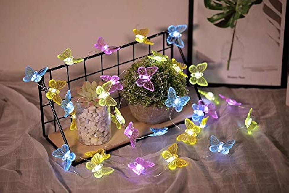 Butterfly Decorative Solar String Lights, 17.7ft 36 Led Outdoor Waterproof Garden Lights for Home Yard Decoration (Cool White)