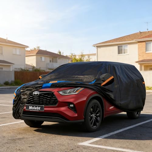 Image of Custom Fit Car Cover for Toyota Highlander (2007-2026), Upgraded Waterproof All Weather Outdoor Auto Cover with Driver Door Zipper & Mirror Pockets, UV /Snow /Dust Protection