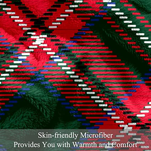 Couverture polaire plaid écossais rouge vert grand lit