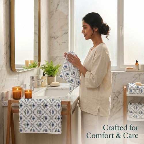 Image of Mafatlal Madhuban Quick Dry Cotton Set (1 Bath 147x76 cm + 2 Hand 76x38 cm) | 250 GSM | Hand Printed Floral | Lolite Color