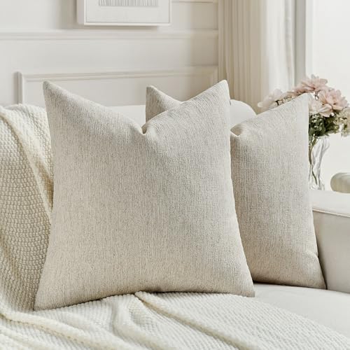 FUTEI Natural Linen Chenille Decorative Throw Pillow Covers 26x26 Inch Set of 2,Soft Cozy Faux Linen Textured Euro Pillow Shams,Farmhouse Home Decor for Couch Living Room