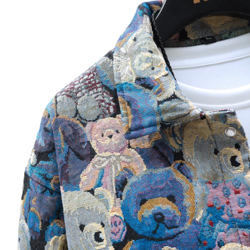 Men Bear Jacquard Weave 3/4 Sleeve Jacket3
