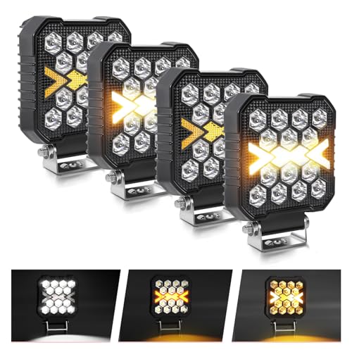 Phares longue portée LED 25000LM ambre stroboscopique avec boîtier carré 80W