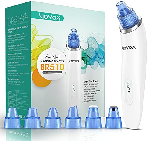 VOYOR Blackhead Remover Vacuum - Electric Vacuum Suction Facial Pore Cleaner Acne Whiteheads Comedone Extractor Kit for Men and Women including 6 Suction Heads and 5 Suction Levels BR510