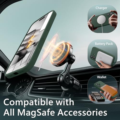 Image of FireNova Magnetic for iPhone 17 Case, Compatible with MagSafe, [Integrated Silicone Camera Control Button] [Camera Protection] Anti-Scratch Microfiber Lining Phone Case, 6.3 inch, Alpine Green