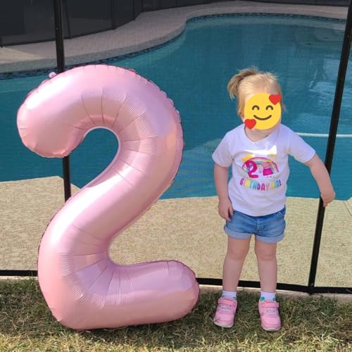 Image of 40 Inch Pink Number 2 Balloon, 2nd Birthday Decoration Boys Girls
