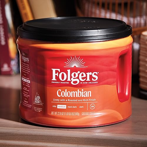 Image of Folgers 100% Colombian Coffee, Medium Roast Ground Coffee, 22.6 Ounce Canister (Pack of 2)