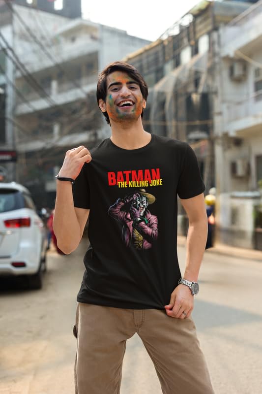 Image of ElegantCrafts 'Batmen The Killing Joke' Graphic Print Cotton T-Shirt, Joker Design, Unisex Casual Wear
