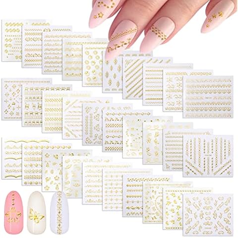MWOOT 30 Blatt 3D Gemischtes Gold Nagelaufkleber Abziehbilder,Selbstklebend Nagelsticker für DIY Nagelspitzen Entwurf Cover