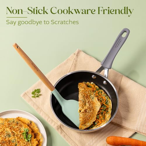 Image of Fruitalite Silicone Kitchen Utensils Spoon Spatula Cooking Set of 12 Pcs | Non-Stick with Wooden Handle- BPA Free, Heat Resistant, Flexible Non Toxic Silicon Cookware Tools with Holder- Beige